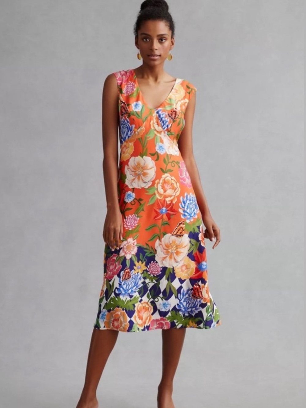 Anthropologie Floral Painterly Open-Back Midi Dress orange floral sleeveless 4